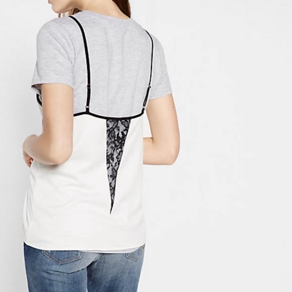NEW Express crew neck tee and lace insert cami. - Picture 2 of 3